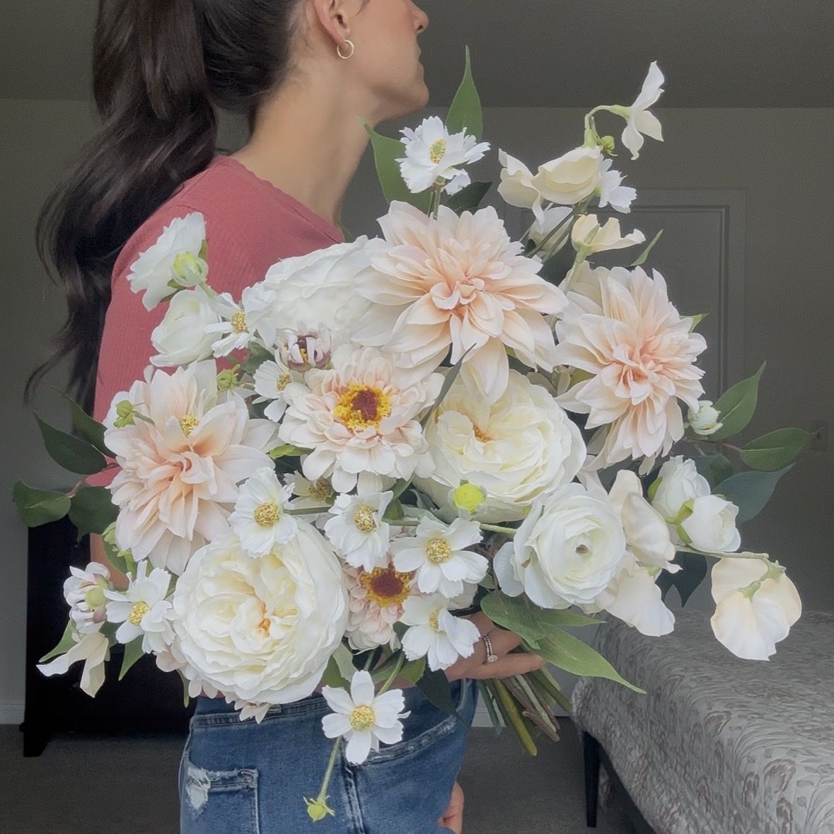 New Bridal Bouquet for Rent — Ivory / Blush — Wedding and Elopement, matching arrangements available