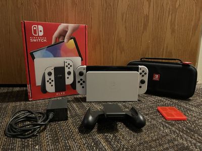 Nintendo Switch OLED Model White with Dock, Joy-Cons, Charging Grip, Case, and Power Adapter
