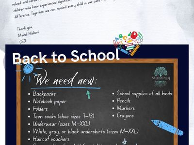 Synergy Family Foundation - Back to School Donations - Backpacks, School Supplies