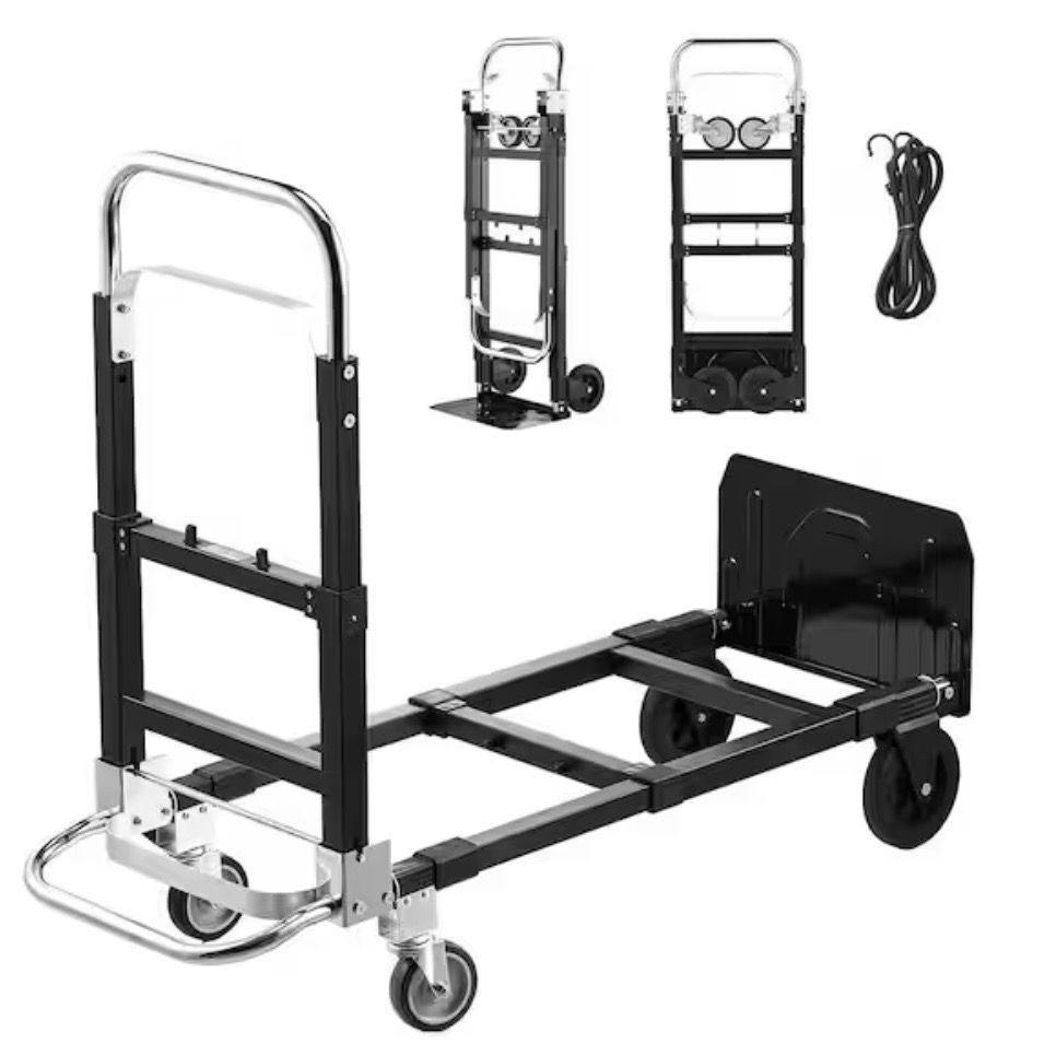SKYSHALO 2 in 1 Folding Hand Truck, 500 lbs. Load Capacity for 4-Wheel Mode, Convertible Hand Truck Dolly with Wheels & Handle