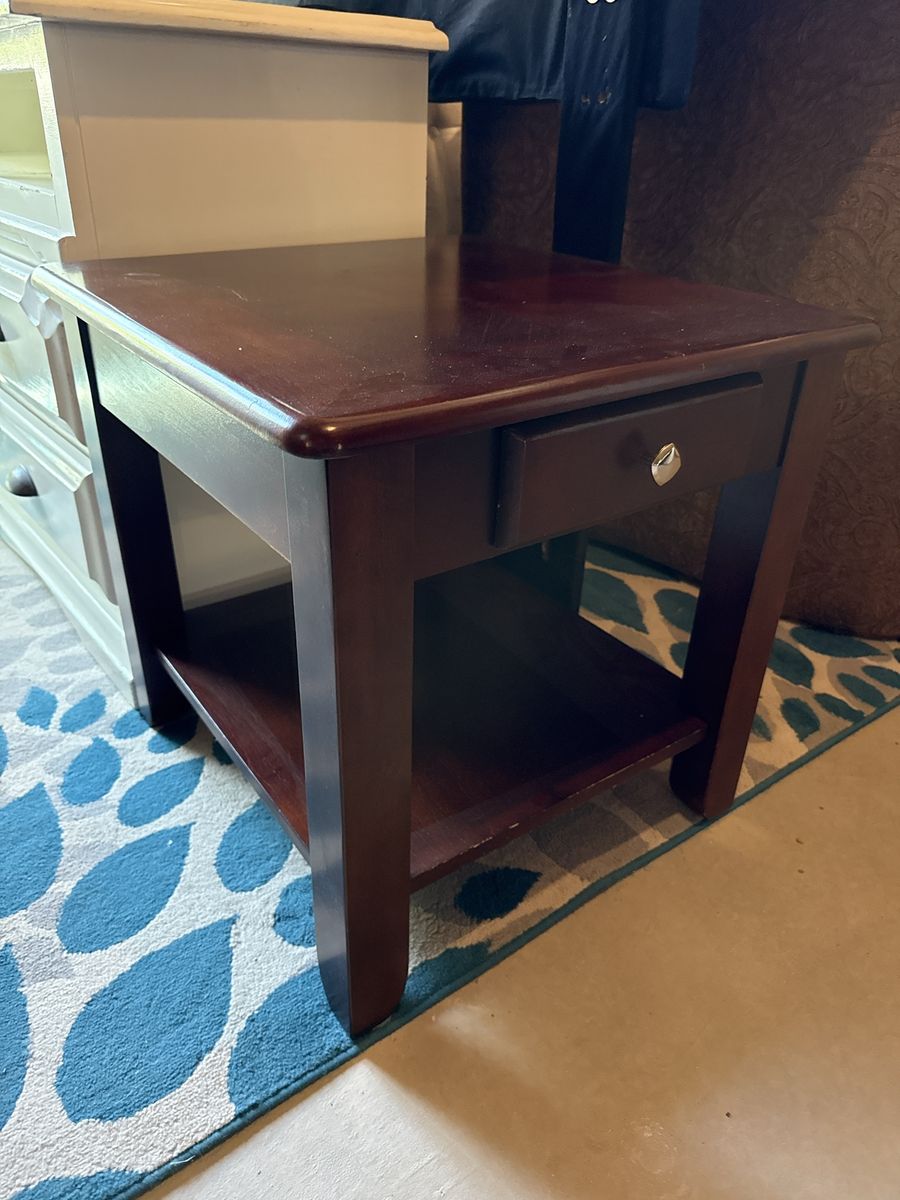 Dark Wood End Table / Nightstand with Drawer & Shelf - Compact Storage Solution
