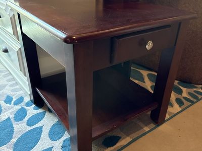 Dark Wood End Table / Nightstand with Drawer & Shelf - Compact Storage Solution