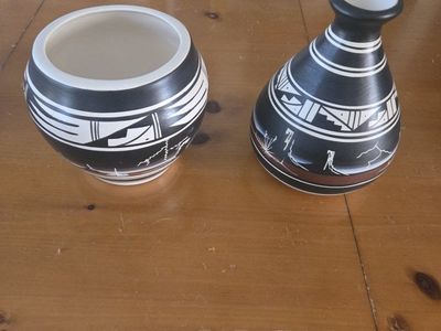 Vintage Navajo "Naatsiilid" etched pottery pieces