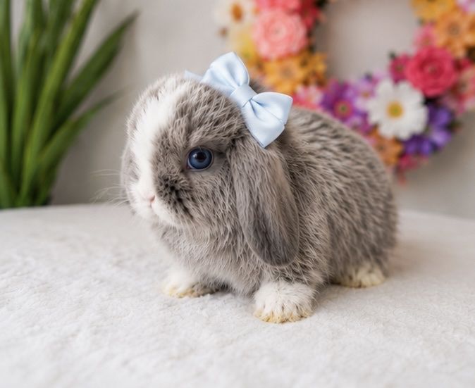 VM Blue Chinchilla Holland Lop Doe - Vienna Marked, Blue-Eyed Baby Bunny
