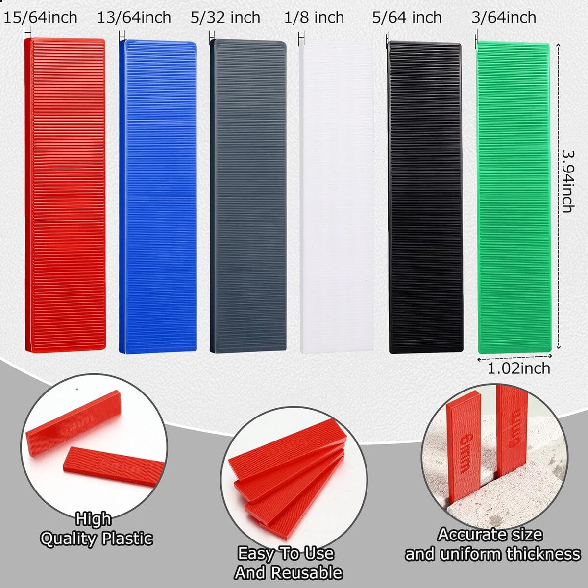 Shims 120 pieces sized 3/64 to 15/64 plastic