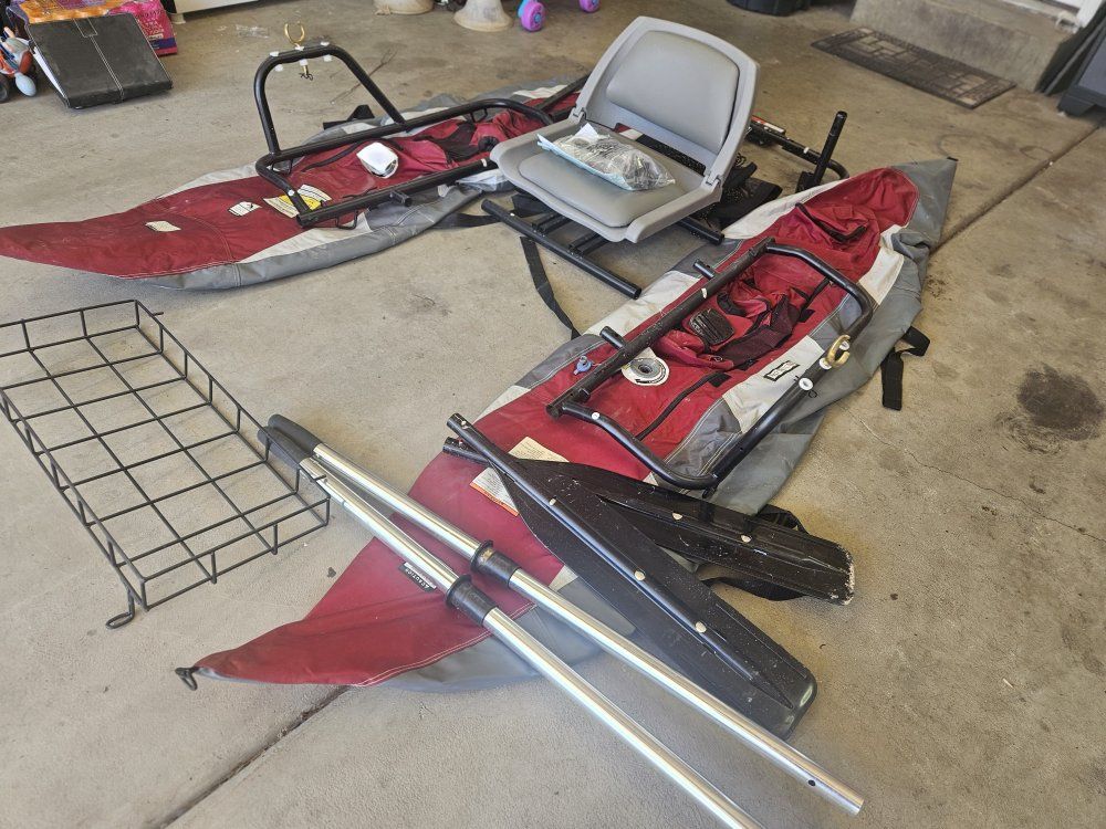 Wilderness 9 Pontoon Boat for Fishing Inflatable Raft with Oars & Seat