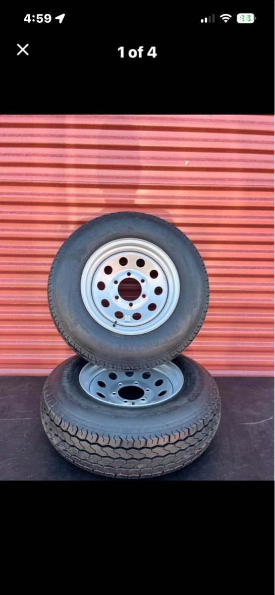 Set of 2 Free Country ST 225/75 D 15 Trailer Tires Mounted on New Silver Mod Wheels 6 on 5.5 Lug Pattern.Brand New