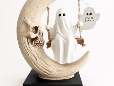 Goblin & Ghoul Ghost on Swing with Skull Moon Halloween Decor New