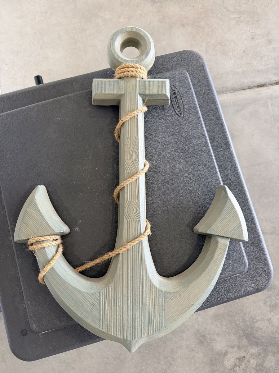 Nautical Wooden Anchor Wall Decor with Jute Rope Accent