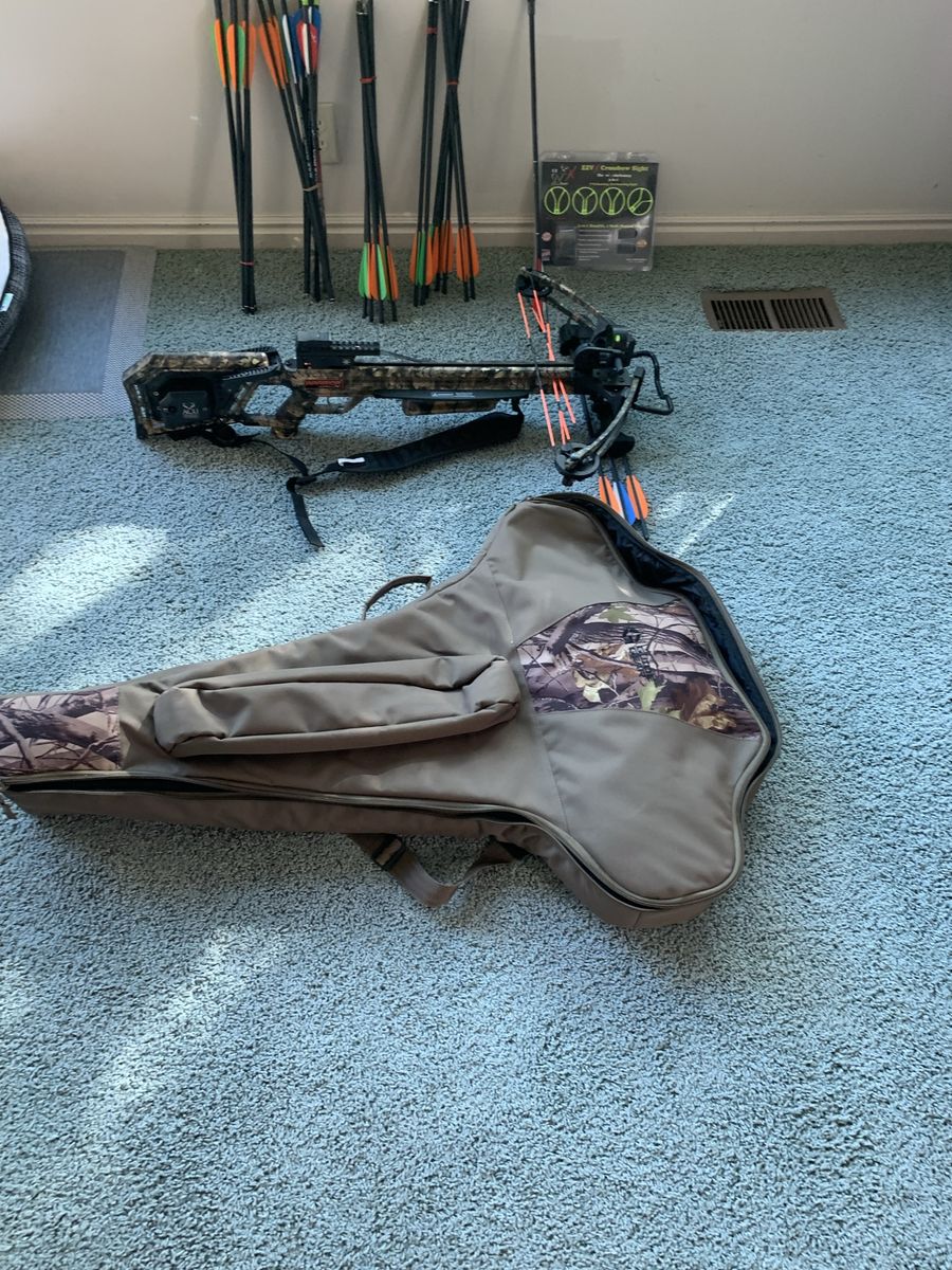 Camo Crossbow with Case, Scope, and Arrows