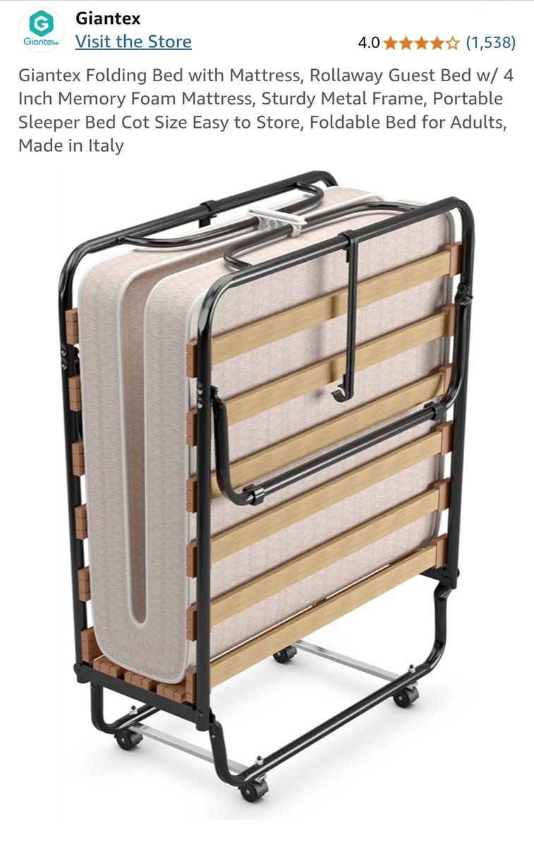 Giantex Folding Bed Rollaway Guest Bed with 4 Inch Mattress