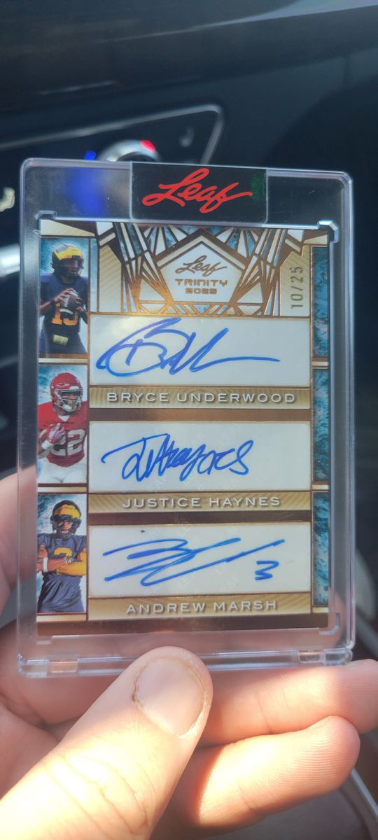 Triple auto leaf ncaa bryce underwood, justice haynes and Andrew marsh /25