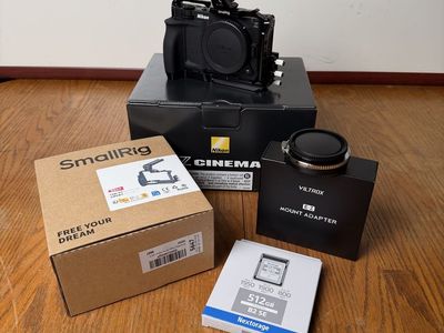Like New Nikon ZR with SmallRig Cage Kit, 512GB CFexpress, and Viltrox E-Z Adapter