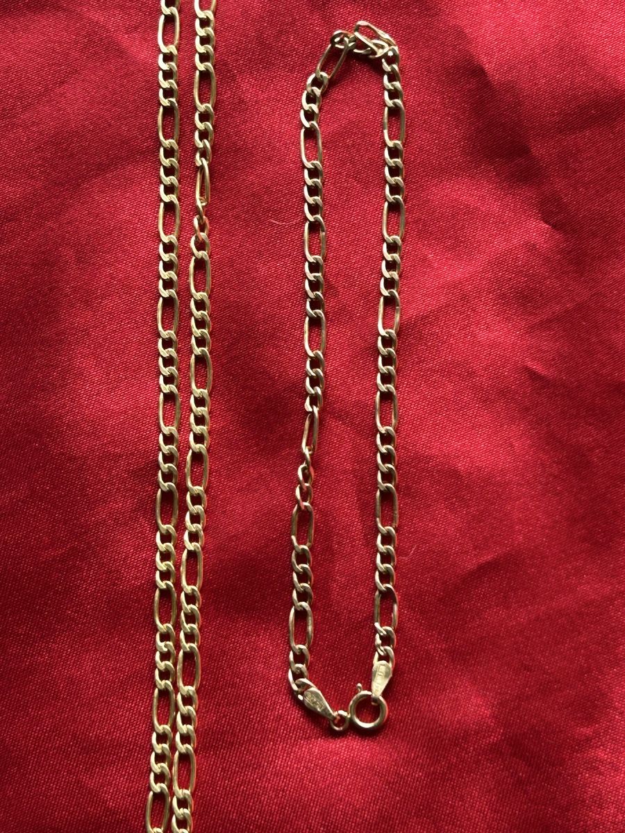 Nice 10k Yellow Gold Italy Figaro Chain Link Bracelet & Necklace Set 2.5 Grams