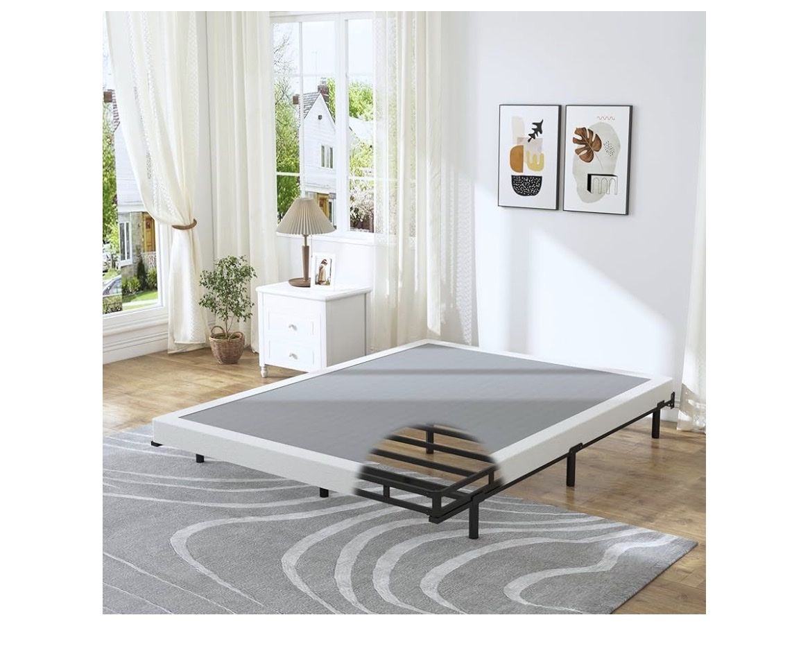4 Inch Box Spring for Queen Low Profile Bed Base with Fabric Cover, Sturdy Metal Mattress Foundation, Strong Bearing Capacity, E
