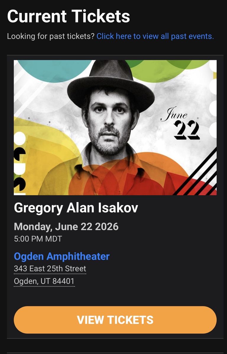 Gregory Alan Isakov Concert Ticket - Ogden Amphitheater - June 22, 2026