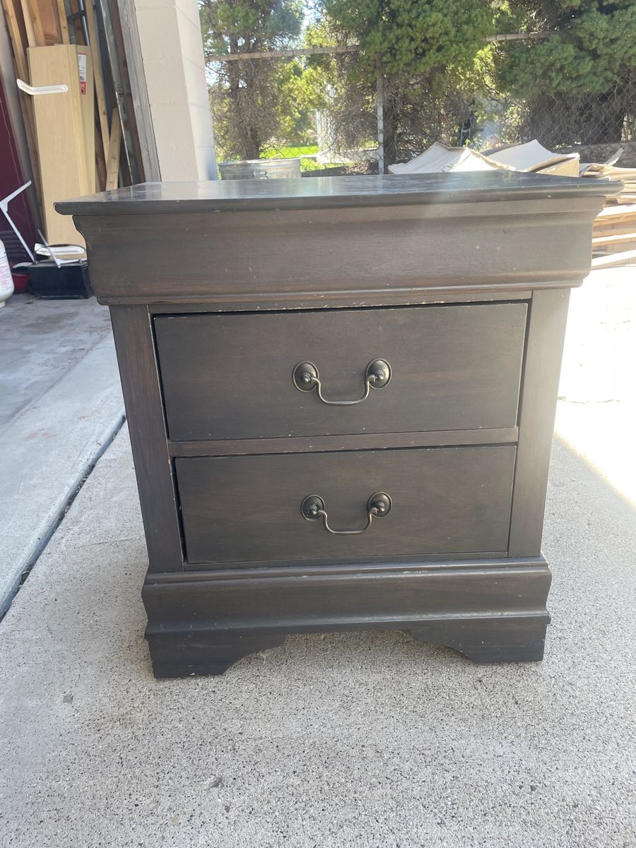 Dark Wood Finish Nightstand with Two Drawers