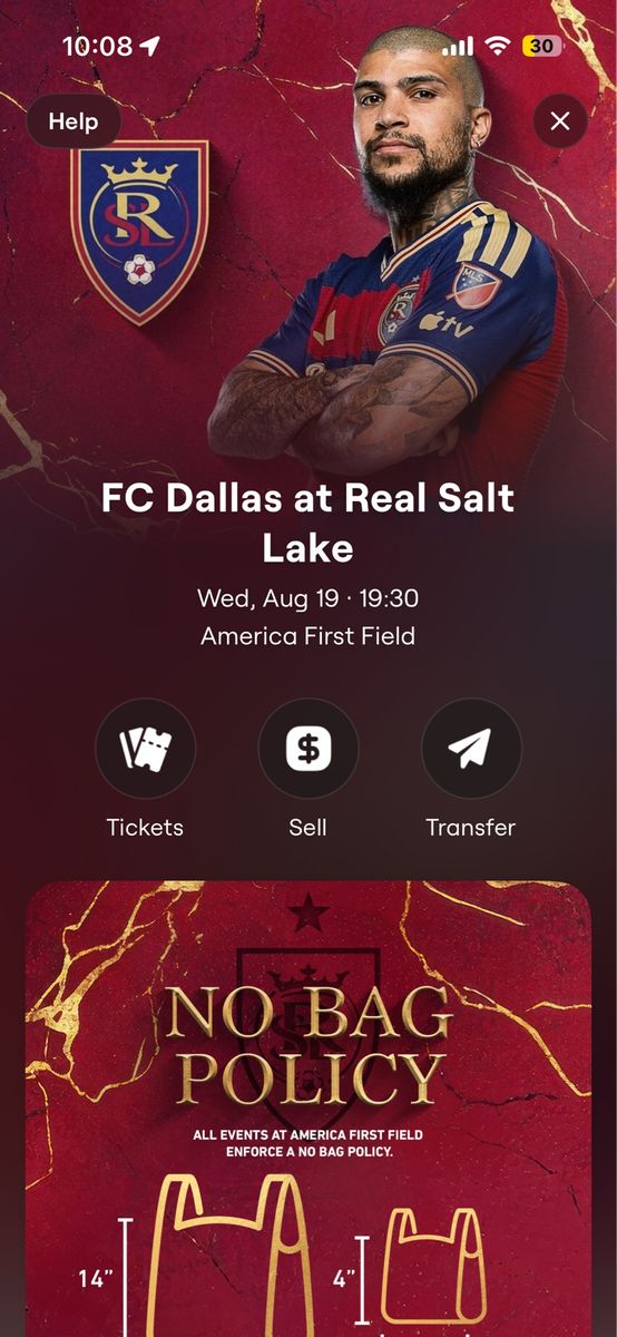 FC Dallas at Real Salt Lake Tickets - Wed, Aug 19. Single Ticket