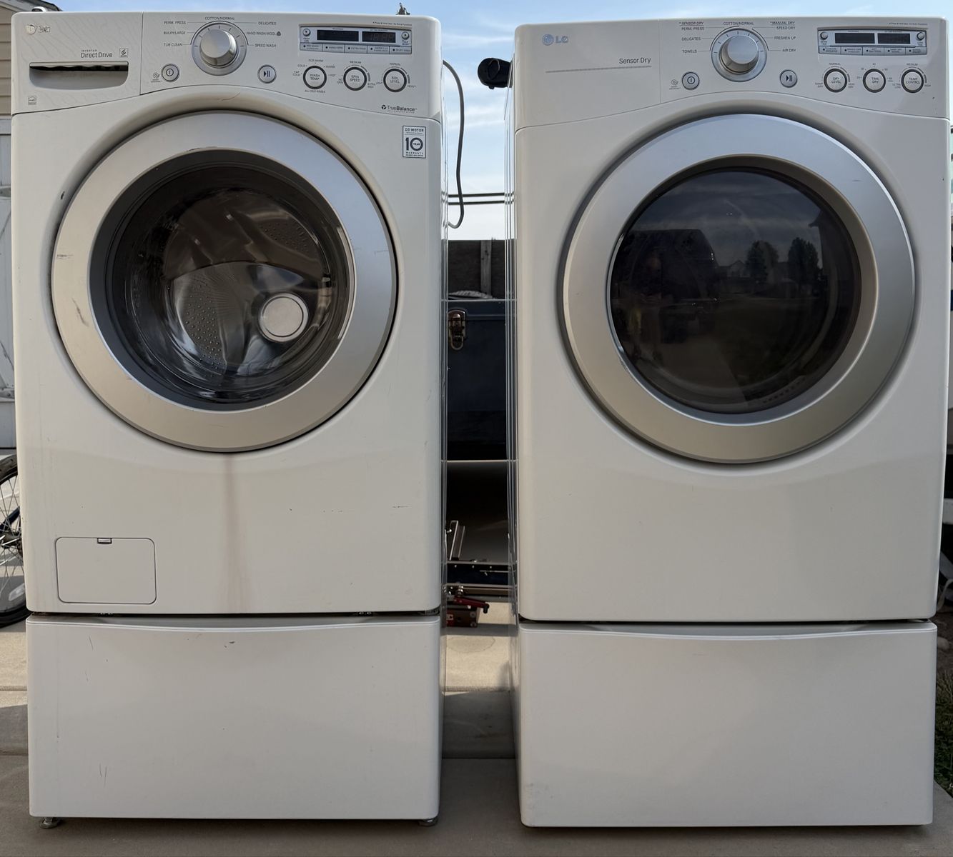 LG Front Load Washer and Electric Dryer Set with Pedestal Drawers - White