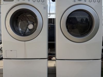 LG Front Load Washer and Electric Dryer Set with Pedestal Drawers - White