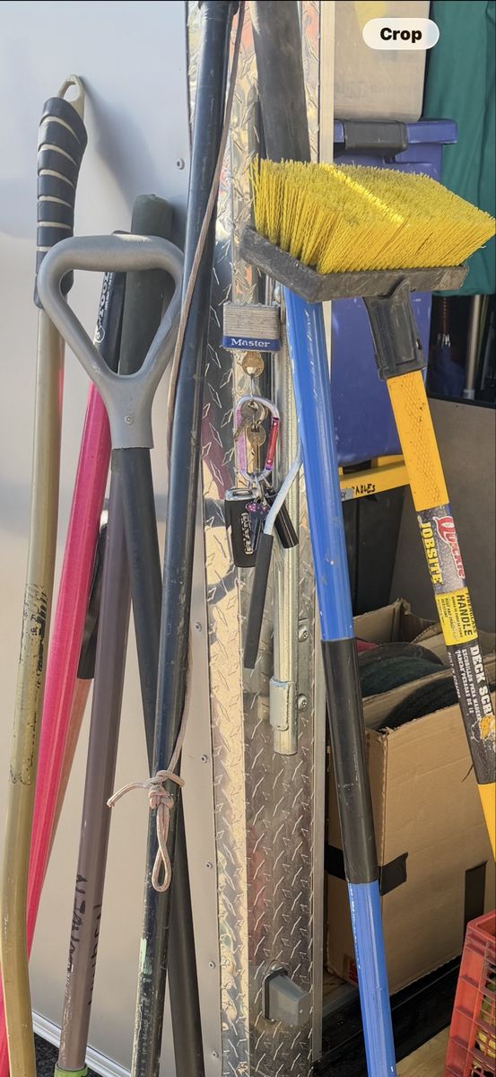 Assorted Used Garden & Yard Tools: Rake, Shovels(flat) (spade) roofing stripper/floor stripper/ice scraper CASH ONLY