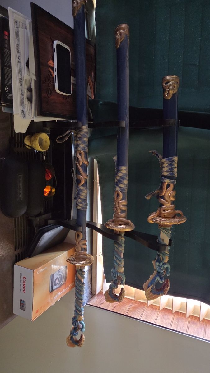 Decorative Blue and Gold Dragon Samurai Sword Set with Display Stand
