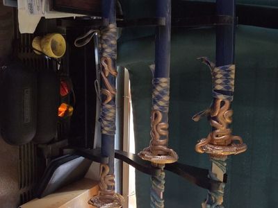Decorative Blue and Gold Dragon Samurai Sword Set with Display Stand