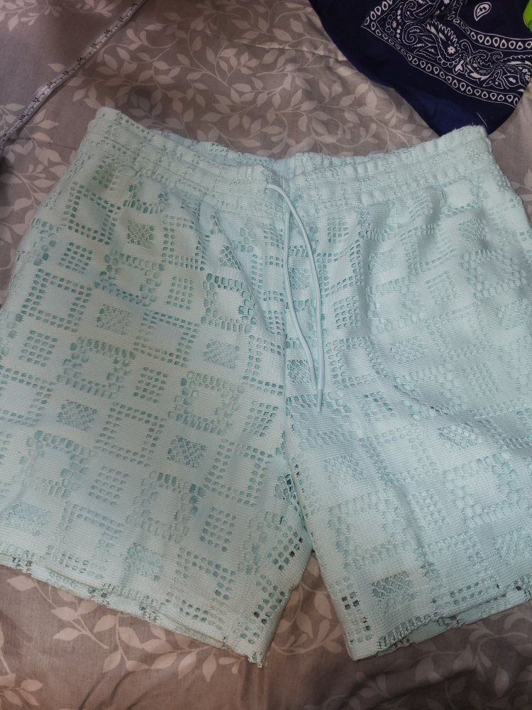 Women's Light Blue Lace Crochet Shorts - Size Large