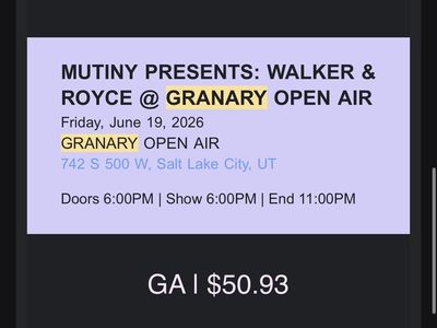 2 tickets - walker & royce @ Granary Live