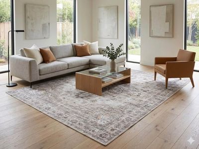 NEW 9x12 Boho Chic Neutral Vintage Distressed Medallion Area Rug