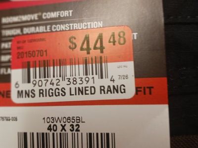 Wrangler Riggs Workwear Men's Lined Ranger Pants Black NWT 40x32