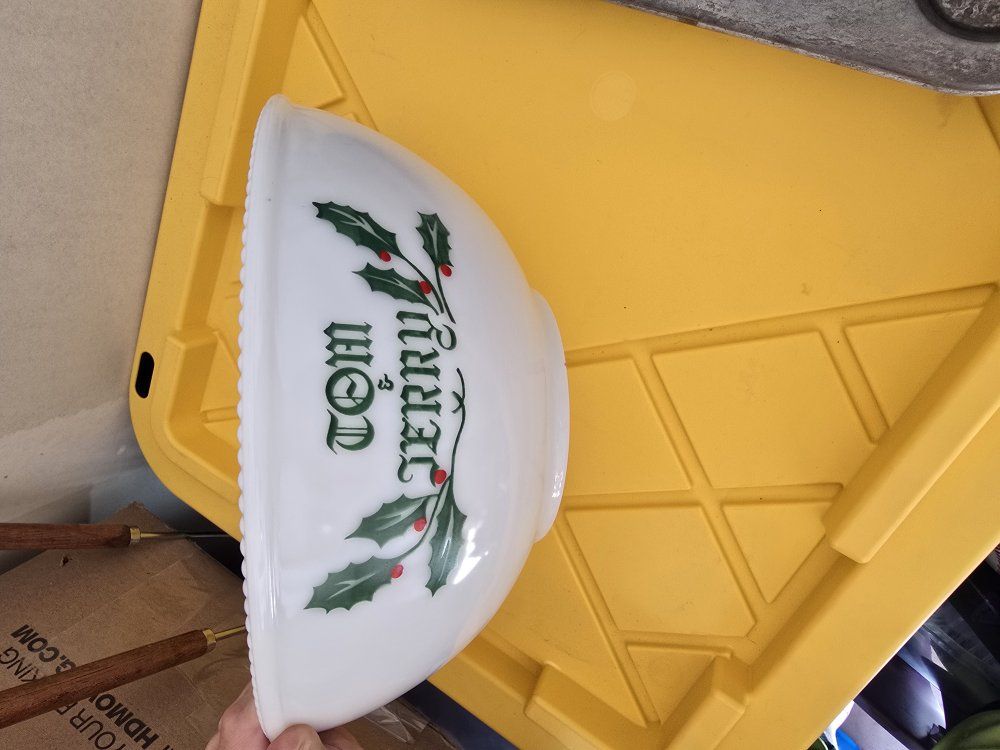 Vintage Tom & Jerry Milk Glass Punchbowl & 11 cups