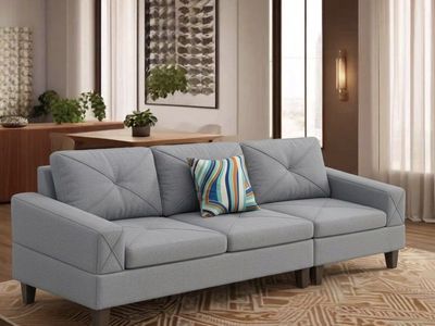New in Box: Modern 3-Seater Grey Sofa with Geometric Stitching RIGHT SOFA & WEDGE