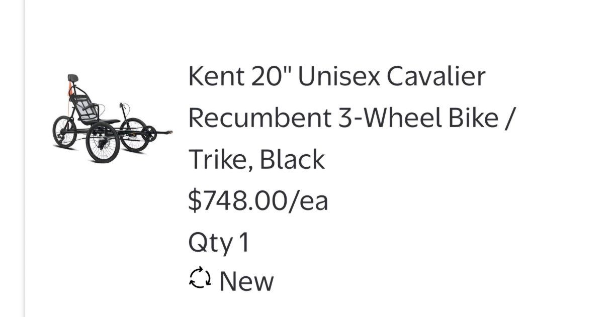 Kent 20" Cavalier Recumbent 3-Wheel Bike / Trike - Black