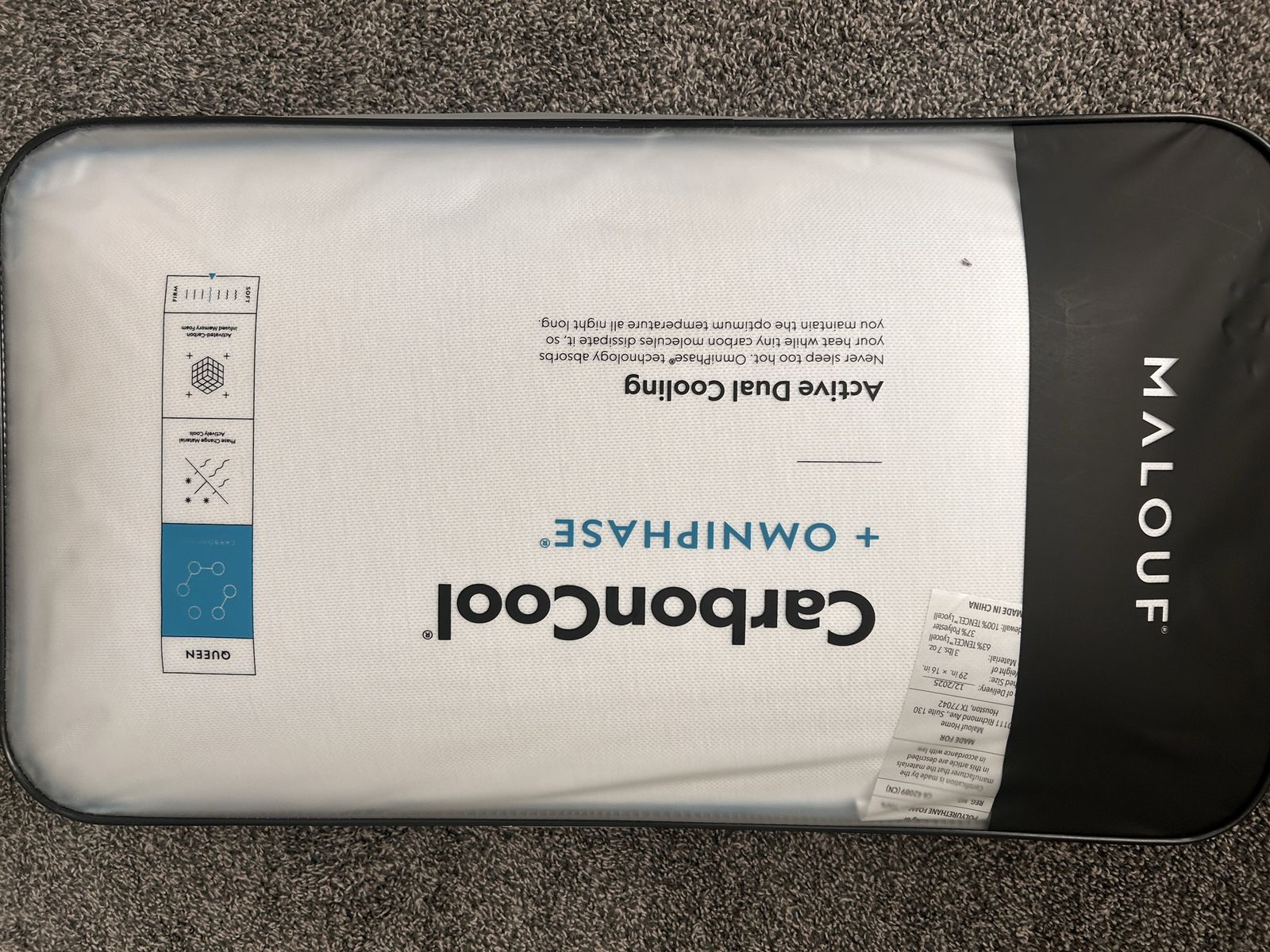 Malouf CarbonCool + Omniphase Queen Cooling Memory Foam Pillow