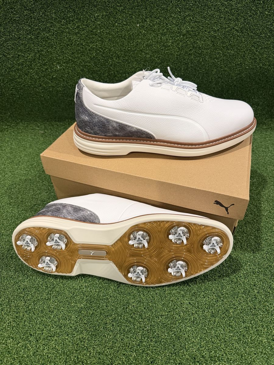 Puma Mens AVANT Tour Golf Shoes US10.5/Eur44 - White/Brown Mushroom - New 2026 In Box