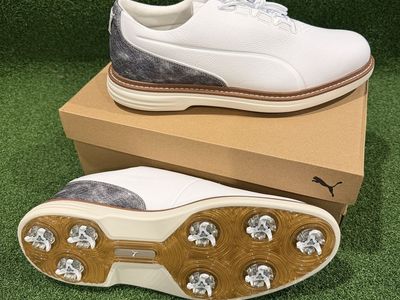 Puma Mens AVANT Tour Golf Shoes US10.5/Eur44 - White/Brown Mushroom - New 2026 In Box