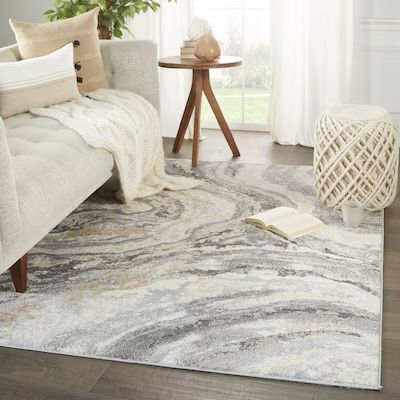 Abstract Swirl Pattern Area Rug - Neutral Tones, Marble Design 5x7 ft