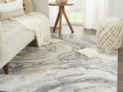 Abstract Swirl Pattern Area Rug - Neutral Tones, Marble Design 5x7 ft