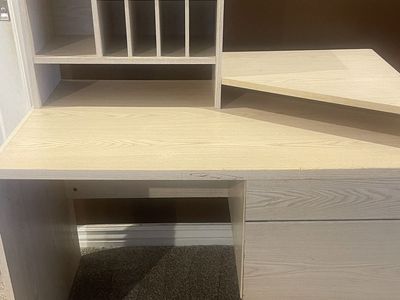Light Woodgrain Finish Desk with Hutch and Drawer - Compact Home Office Furniture
