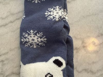 Polar Bear Sherpa Fleece Lined Slipper Socks Non-Skid Grippers Blue