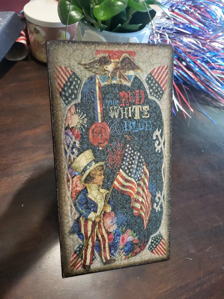 Vintage Style "The Red, White & Blue" Patriotic Decorative Box/Plaque