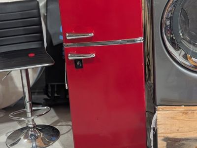 Galanz Midsize Fridge, Red, Top Freezer, Compact Refrigerator with Cable Lock