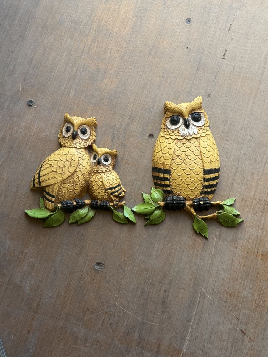 Vintage homeco Yellow Owl Wall Decor Set - Mid-Century Modern Owls on Branch