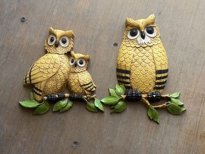 Vintage homeco Yellow Owl Wall Decor Set - Mid-Century Modern Owls on Branch