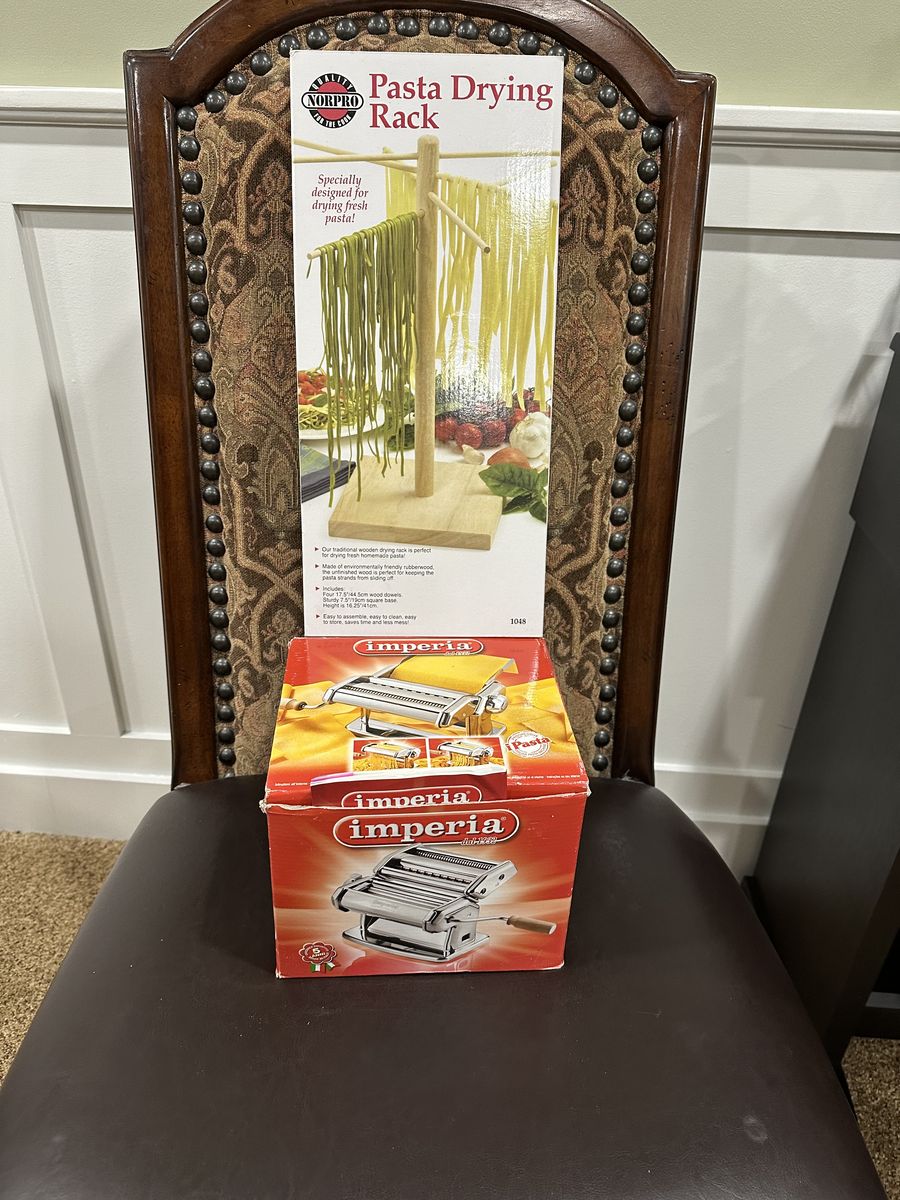 Imperia Pasta Maker Machine & Norpro Wooden Pasta Drying Rack Set - Homemade Fresh Pasta