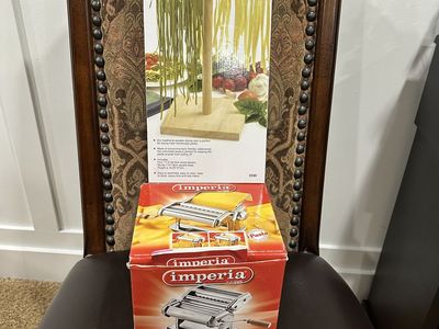 Imperia Pasta Maker Machine & Norpro Wooden Pasta Drying Rack Set - Homemade Fresh Pasta