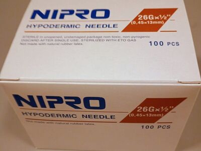 Nipro 26g 1/2 inch luer lock needles 100 Box, Medicine, Diabetes, Art, Glue, Animals, Pets, Insulin, Tandem, MiniMed, Vet