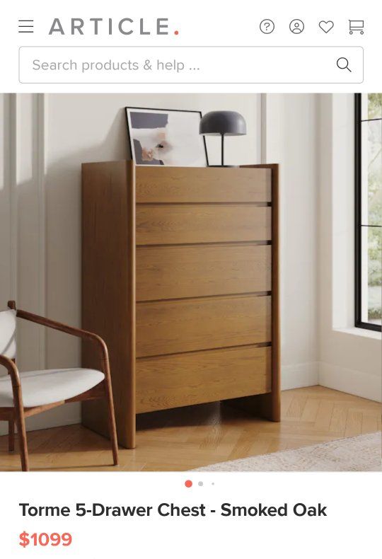 Article Torme 5-Drawer Chest - Smoked Oak, Soft-Close, Open Box