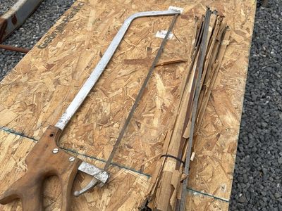 Vintage Hand Saw with Wooden Handle & Bundle of Extra Blades - Used Condition